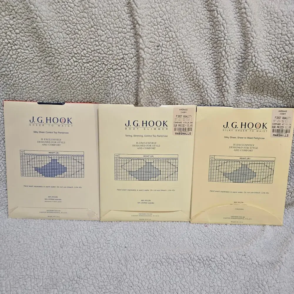 Vintage J.G. Hook Pantyhose Lot 3 Average Ivory Navy Control Top Deadstock